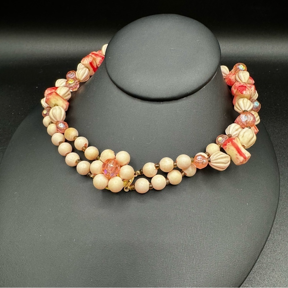 Vintage 1960s Signed Hong Kong Beaded Collar Necklace 29in